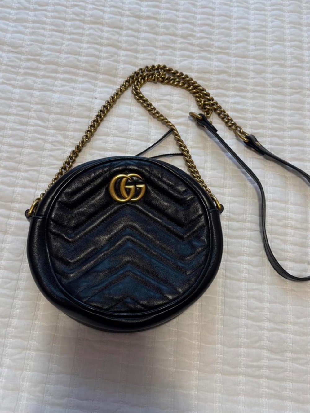 Gucci Black Round GG Marmont Chevron Crossbody Bag